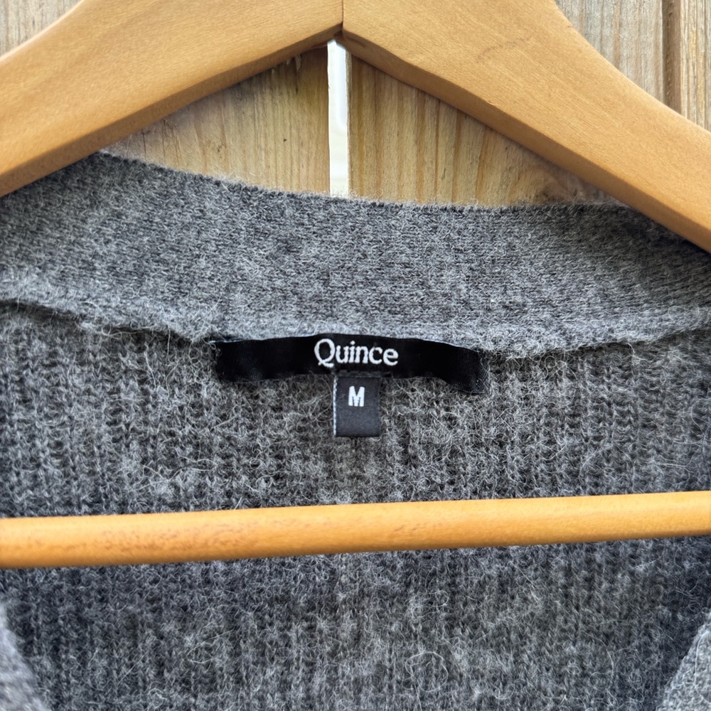 Quince Gray Ribbed V-Neck Button Cardigan - Picture 6 of 9